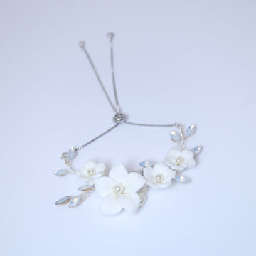 Opulent Crystal Bridal Bracelet : Ceramic White Flower Opal Bracelet, Statement Bracelet, Opal Bracelet,Gift for her, Custom Gift.